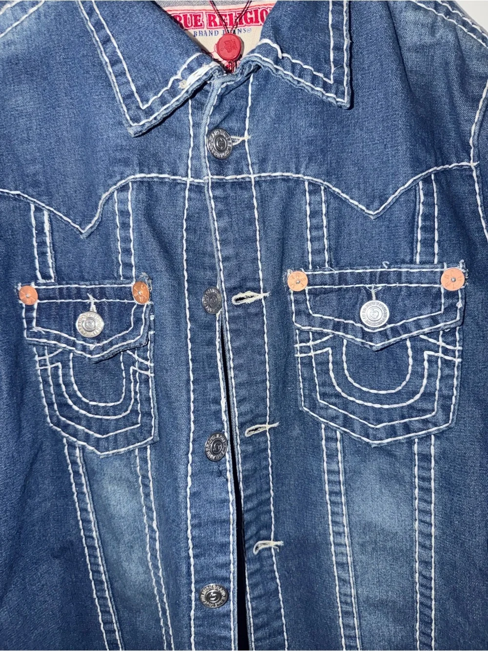 True Religion Men’s Denim Trucker Jacket 2XL Made in USA Y2K